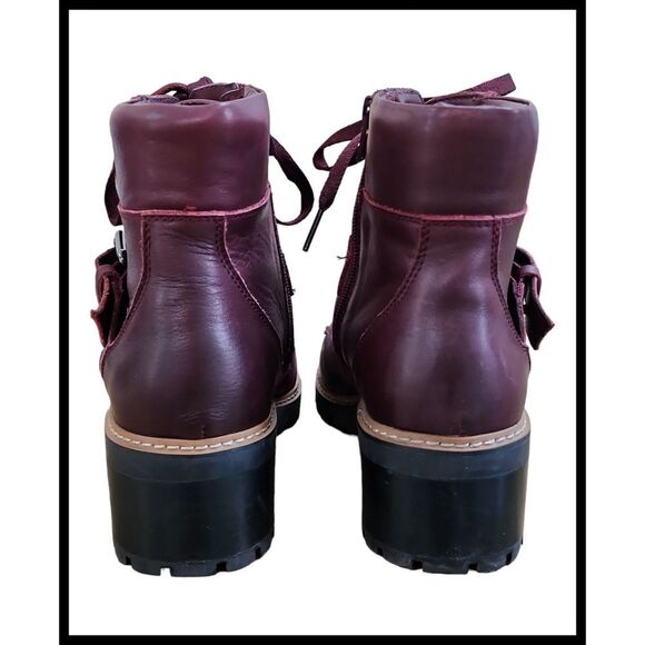 Naturalizer Tia Ankle Combat Boots Lug Sole Zipper Lace Up Burgundy Maroon 9.5 - Picture 6 of 14